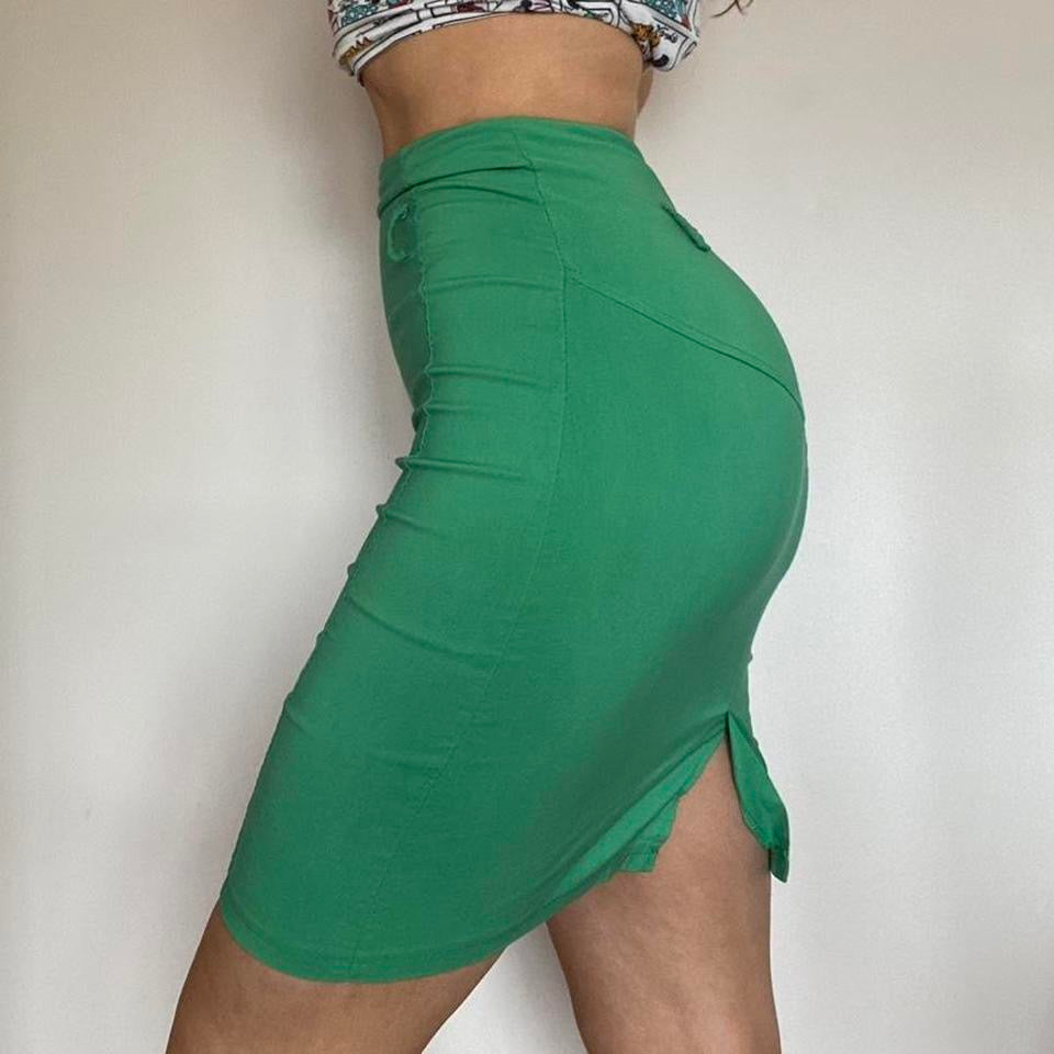 00s green mini skirt w25”