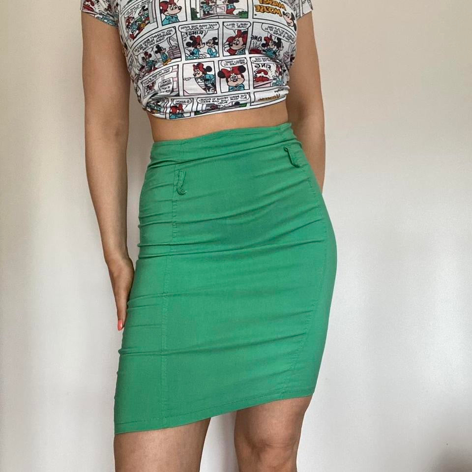 00s green mini skirt w25”