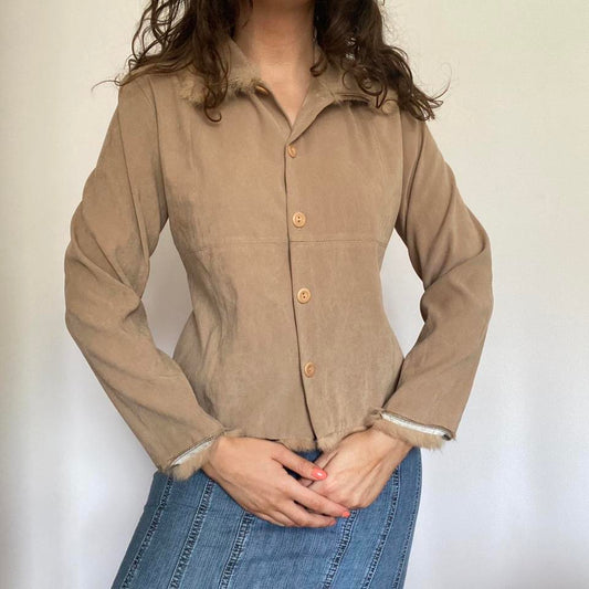 00s tan fur trim shirt medium