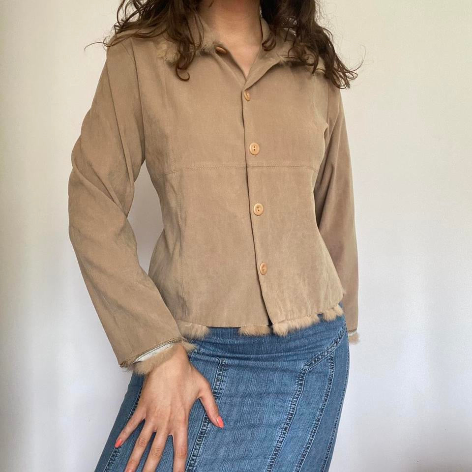 00s tan fur trim shirt medium