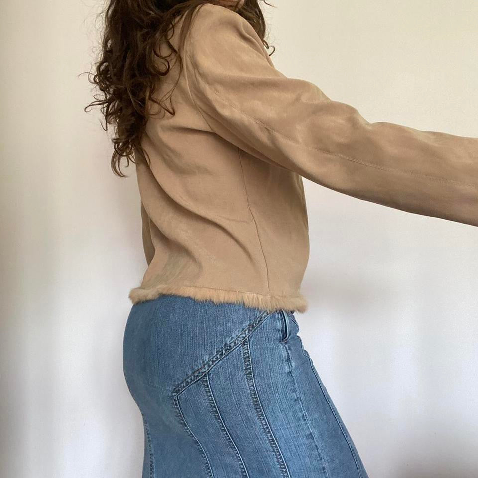 00s tan fur trim shirt medium