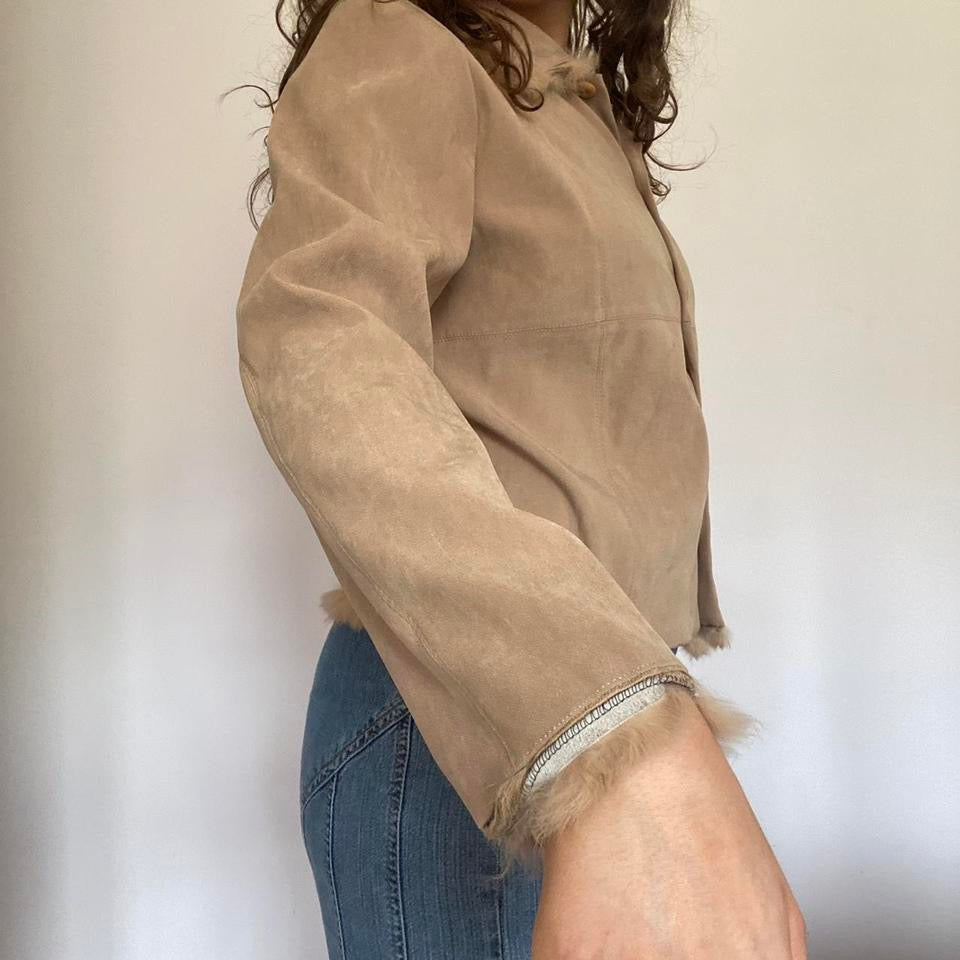 00s tan fur trim shirt medium