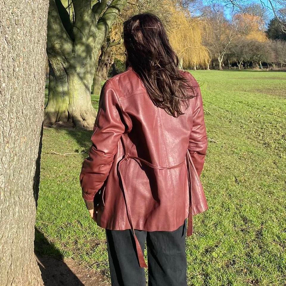 Burgundy leather jacket small