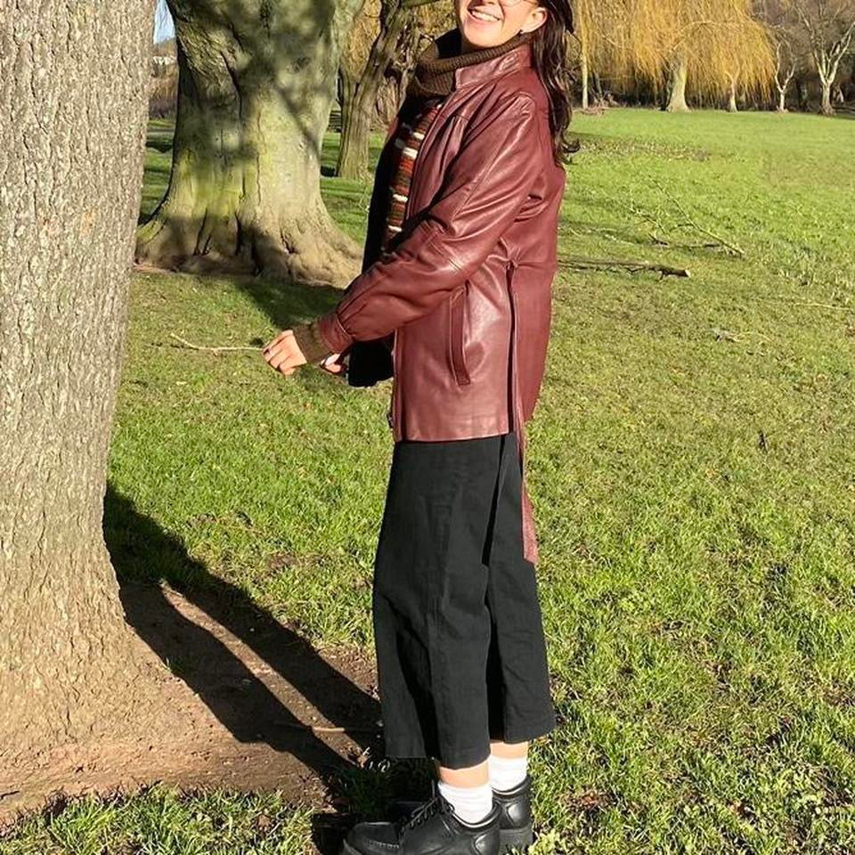 Burgundy leather jacket small