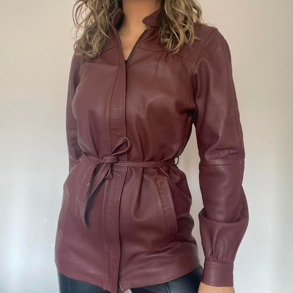 Burgundy leather jacket small