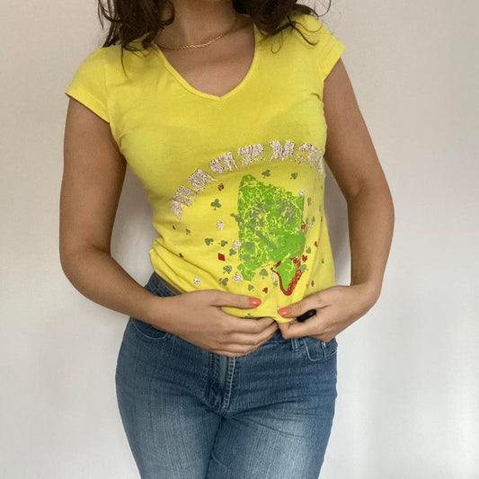 00s yellow graphic top XS/S