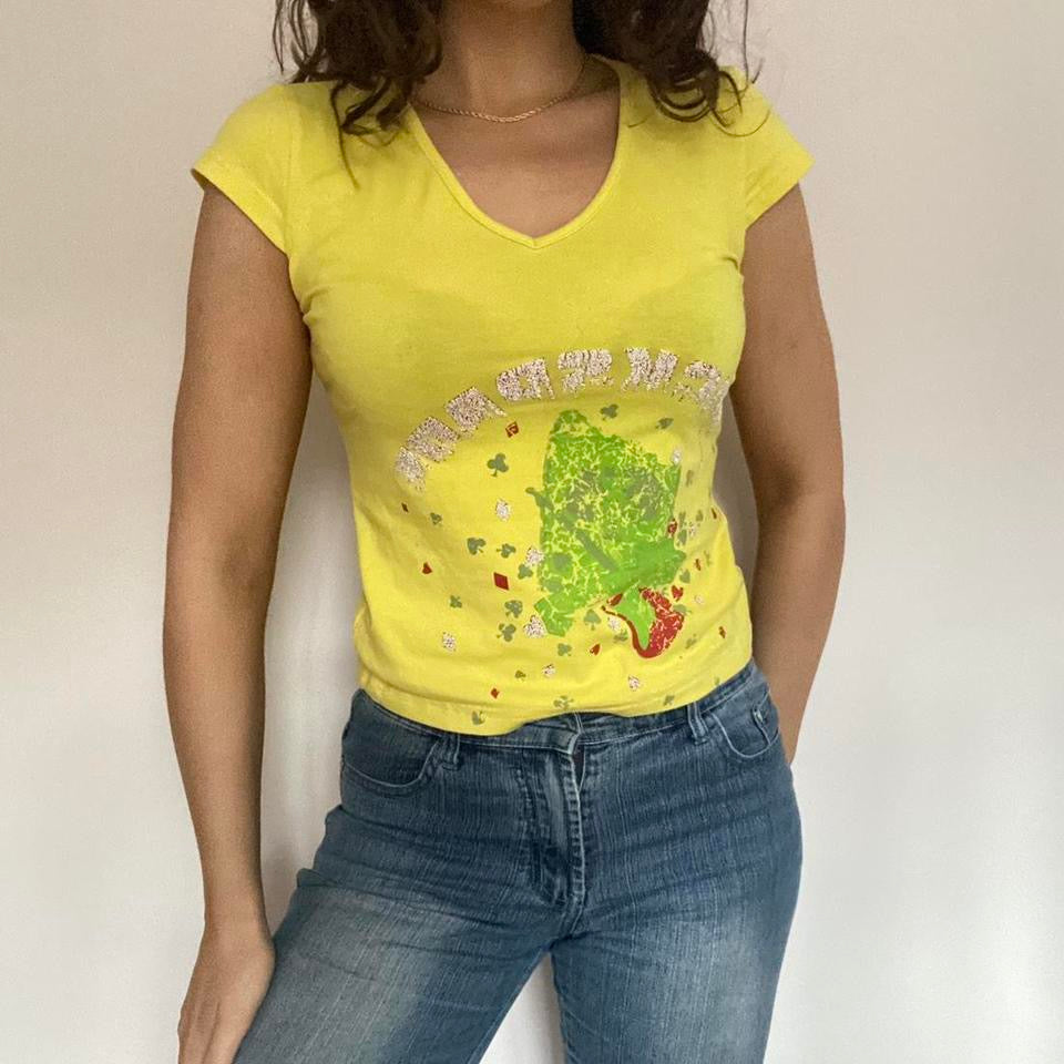 00s yellow graphic top XS/S