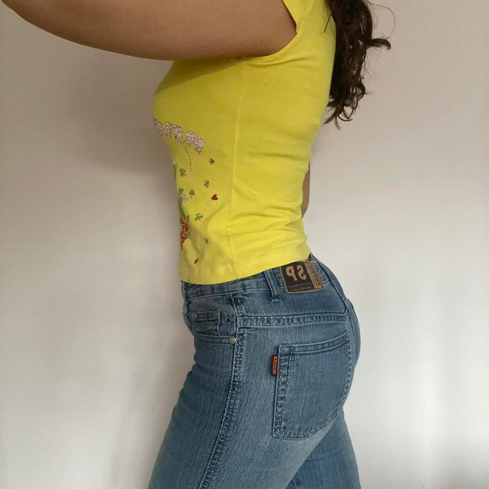 00s yellow graphic top XS/S