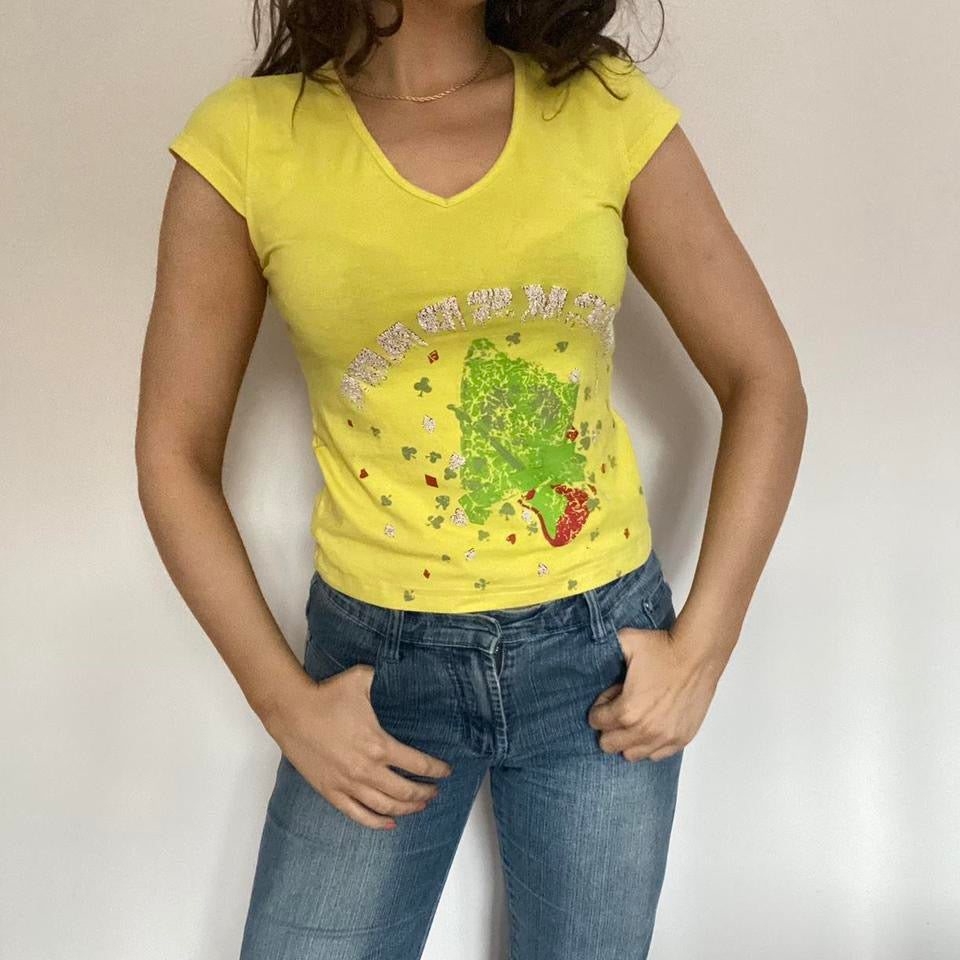 00s yellow graphic top XS/S