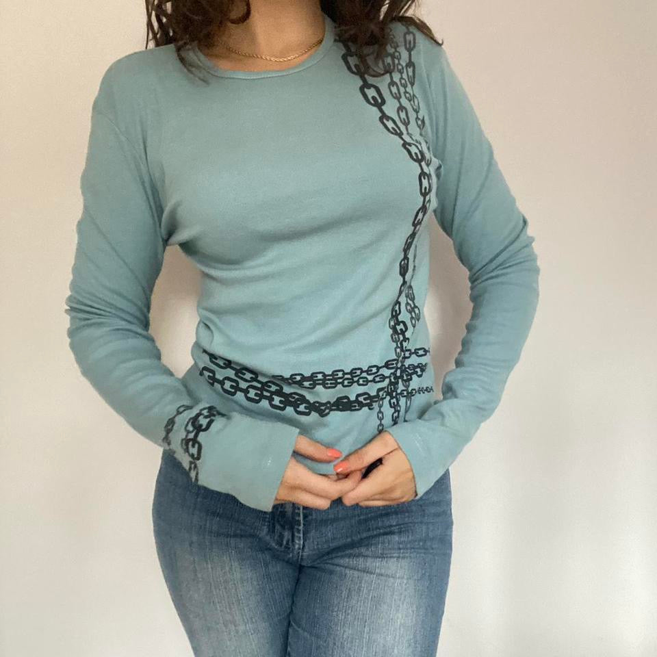 00s blue graphic top S/M