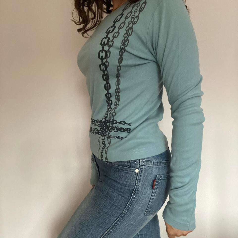 00s blue graphic top S/M