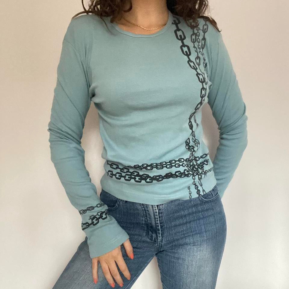 00s blue graphic top S/M