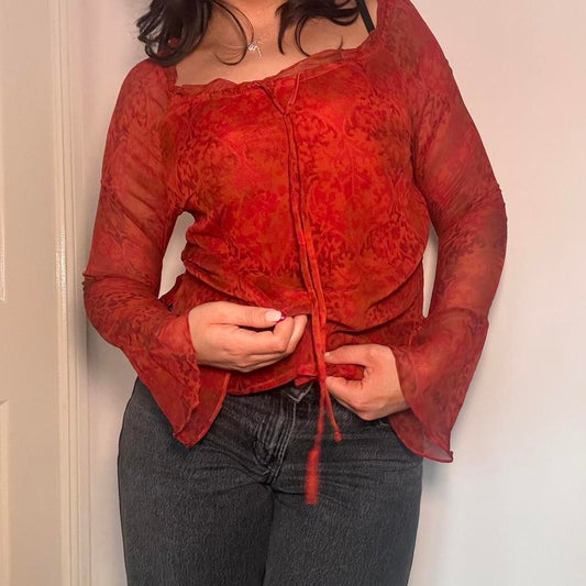 00s 100% silk red blouse S