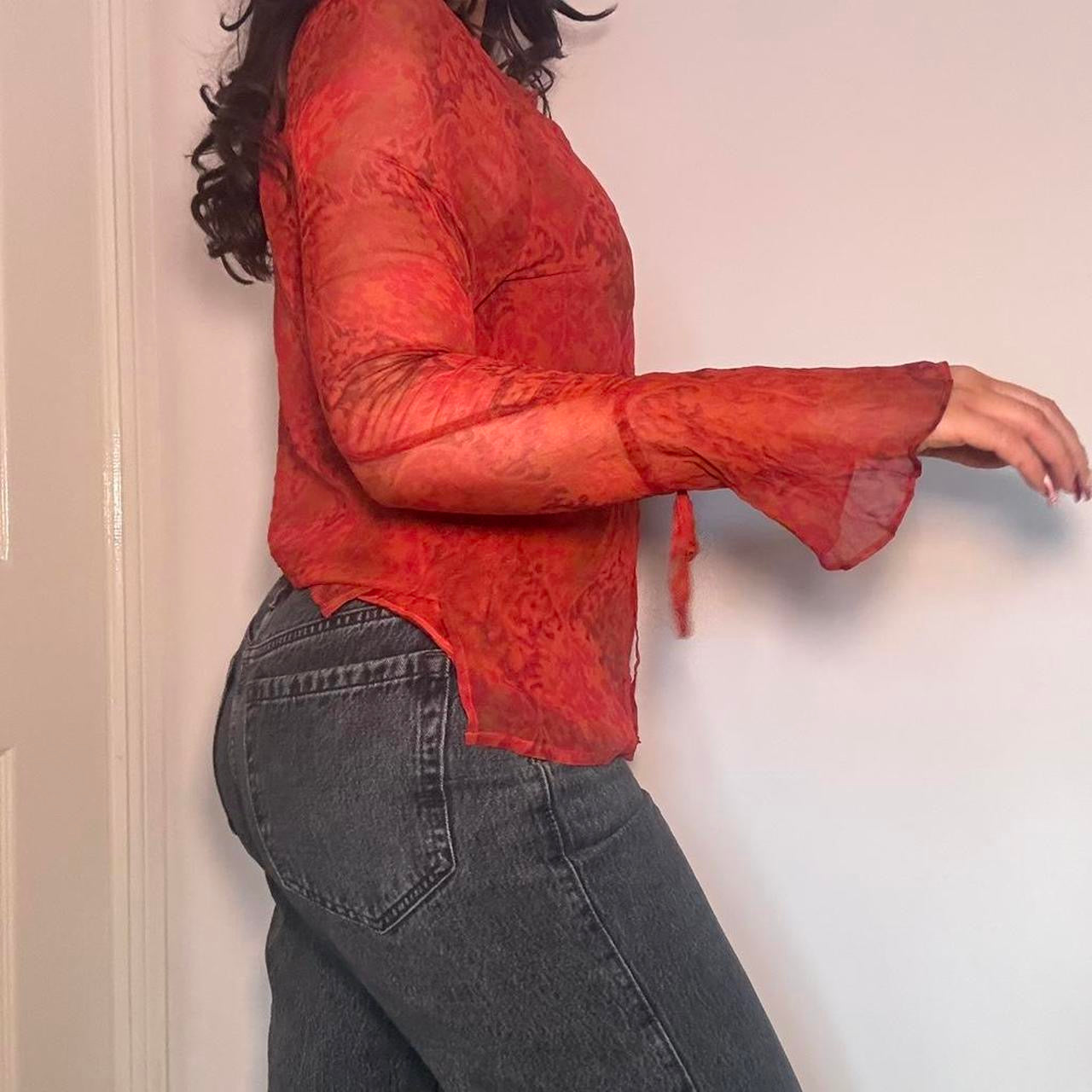 00s 100% silk red blouse S