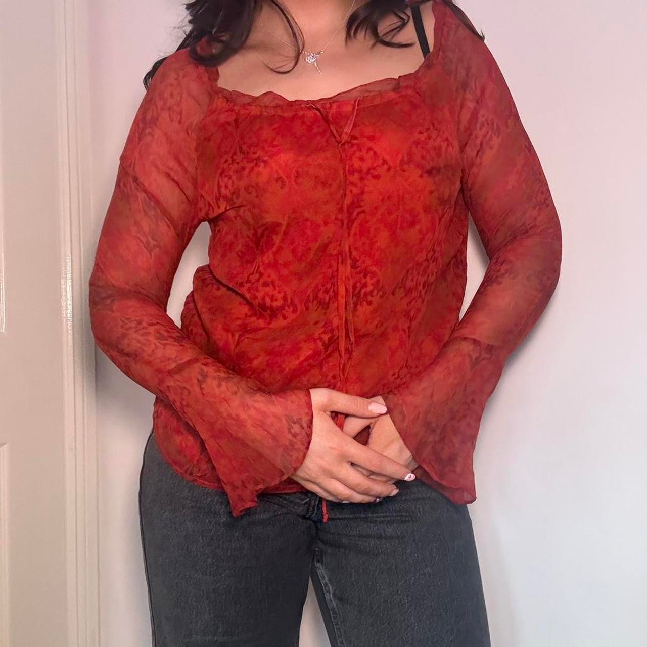00s 100% silk red blouse S