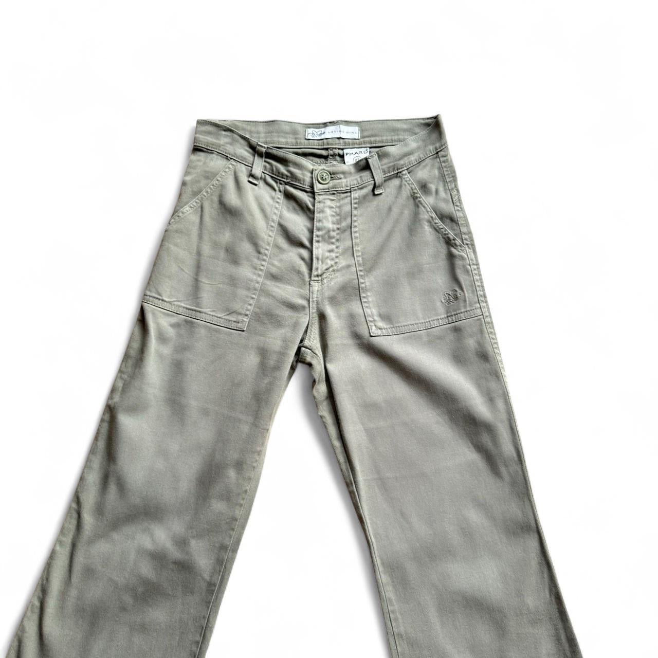 00s khaki mid rise flared trousers
