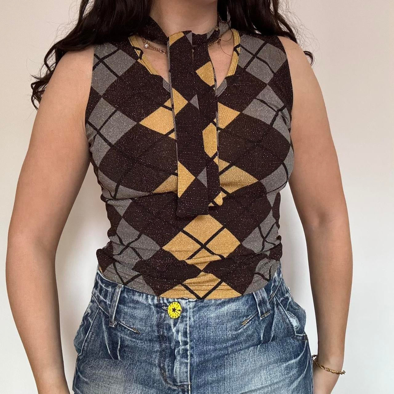 00s argyle glitter crop top XS/S