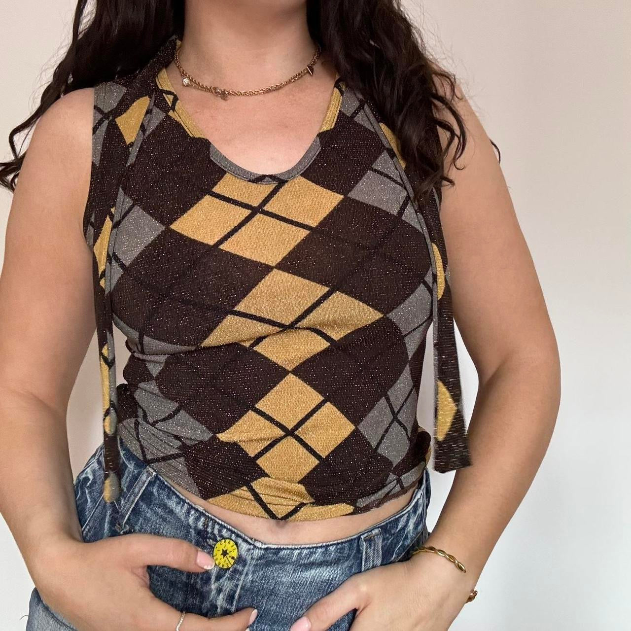 00s argyle glitter crop top XS/S