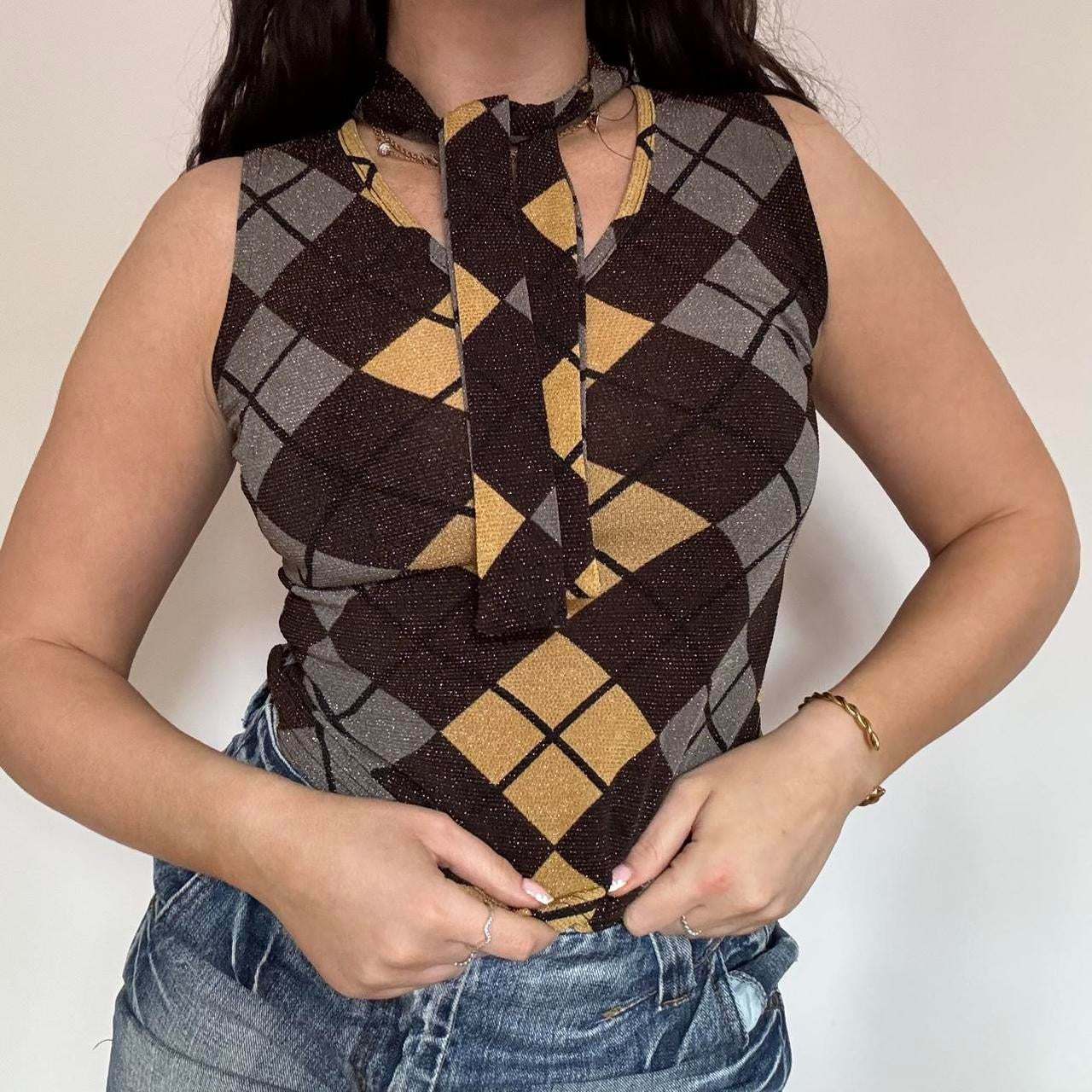 00s argyle glitter crop top XS/S