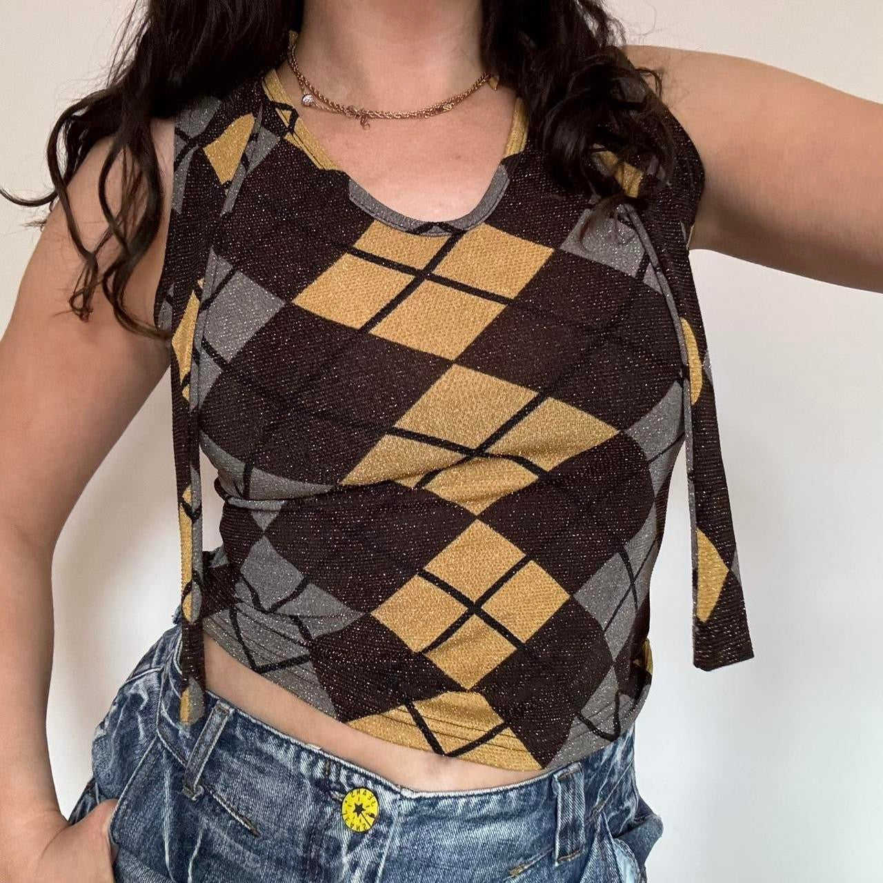 00s argyle glitter crop top XS/S