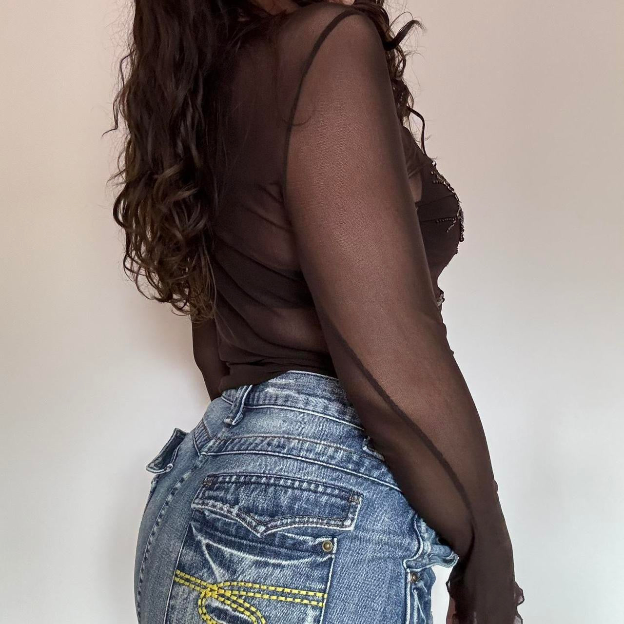 00s brown sheer top S/M