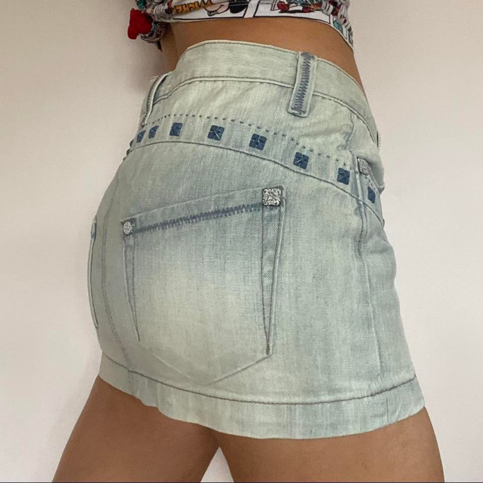 Y2k denim light blue micro mini skirt w32”