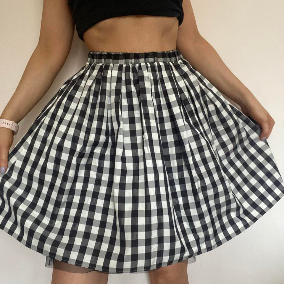 White and black checked gingham puffy mini skirt XS