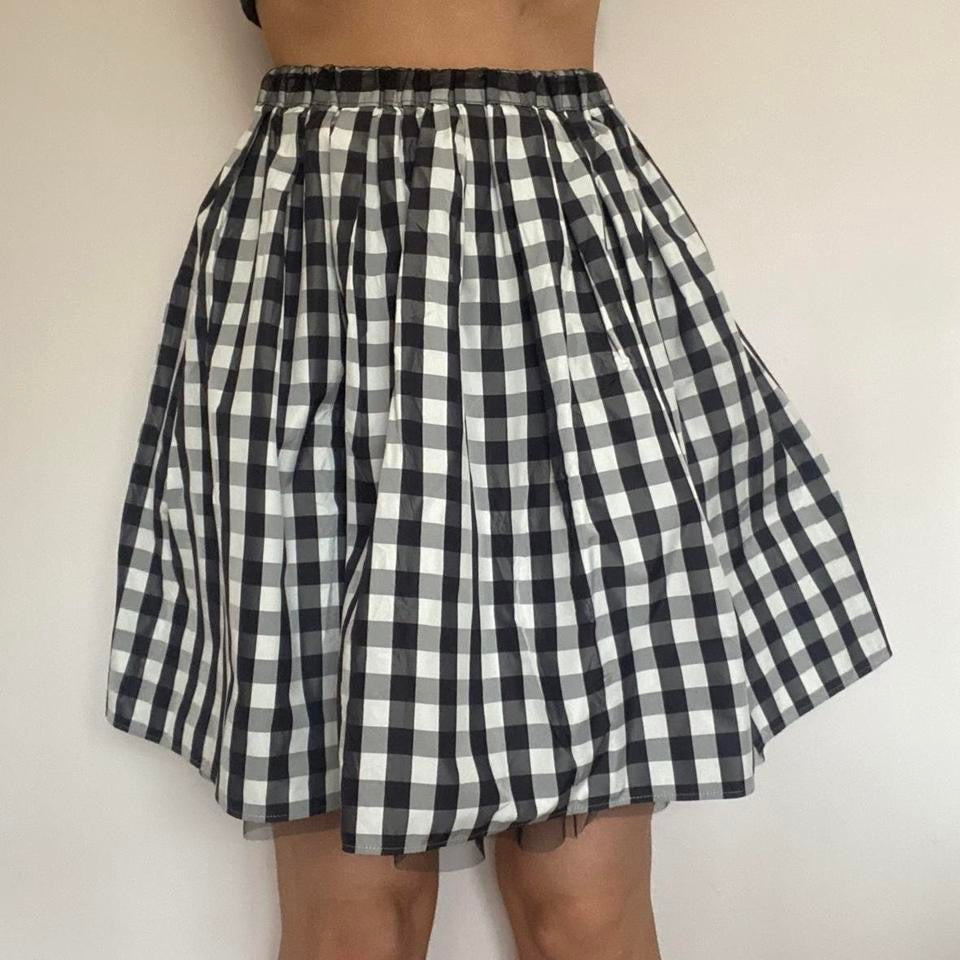 White and black checked gingham puffy mini skirt XS