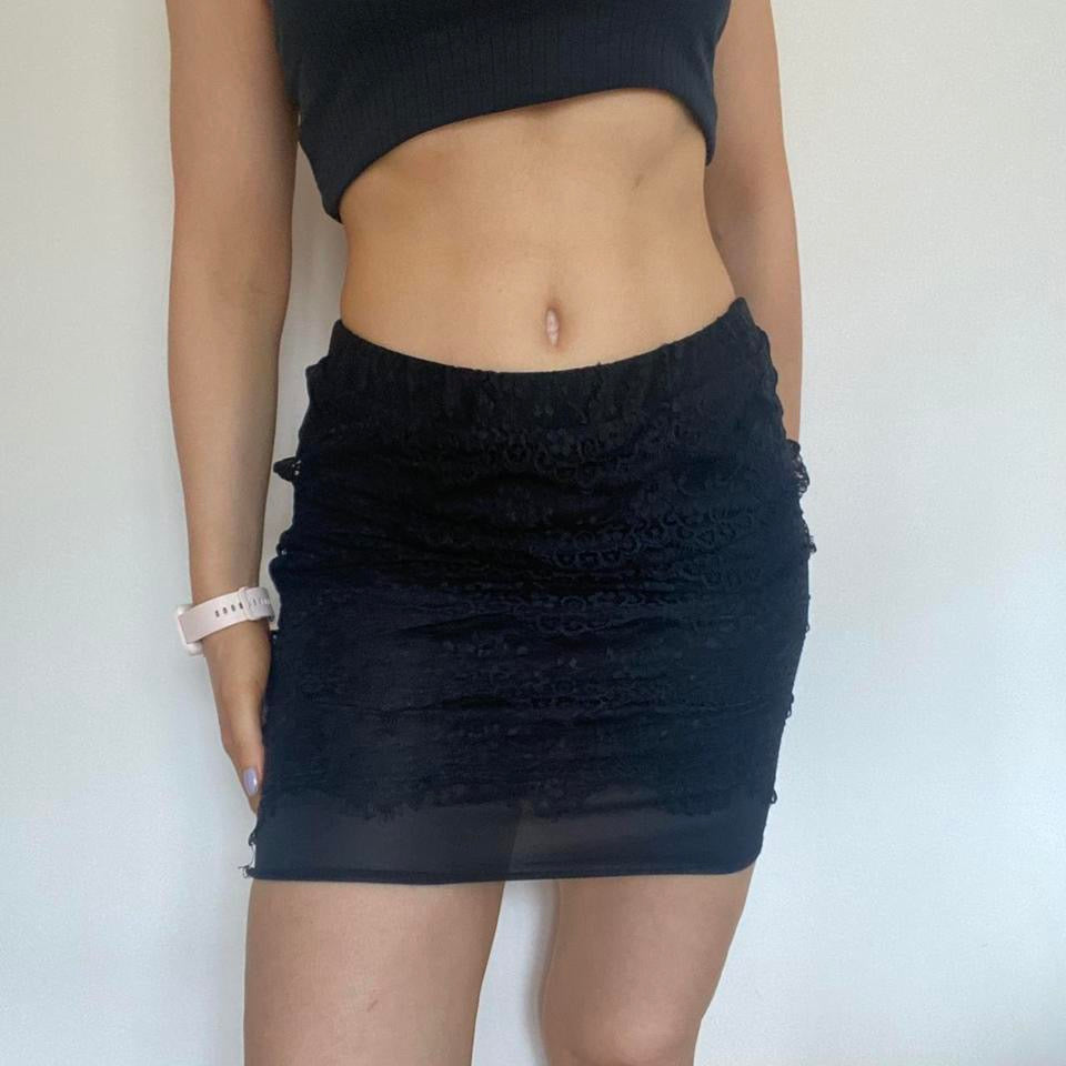 Black floral lace mini skirt XS/S