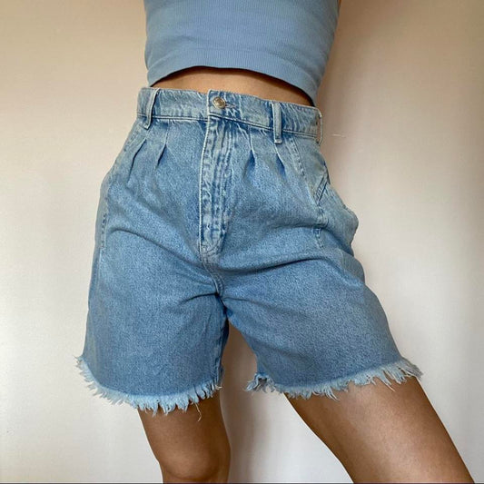 Light blue denim 100% cotton high waisted shorts w30”