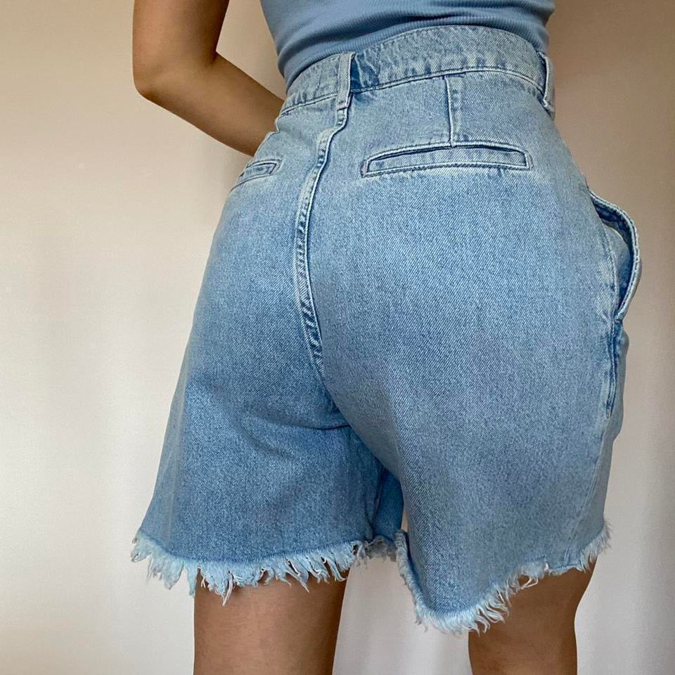Light blue denim 100% cotton high waisted shorts w30”