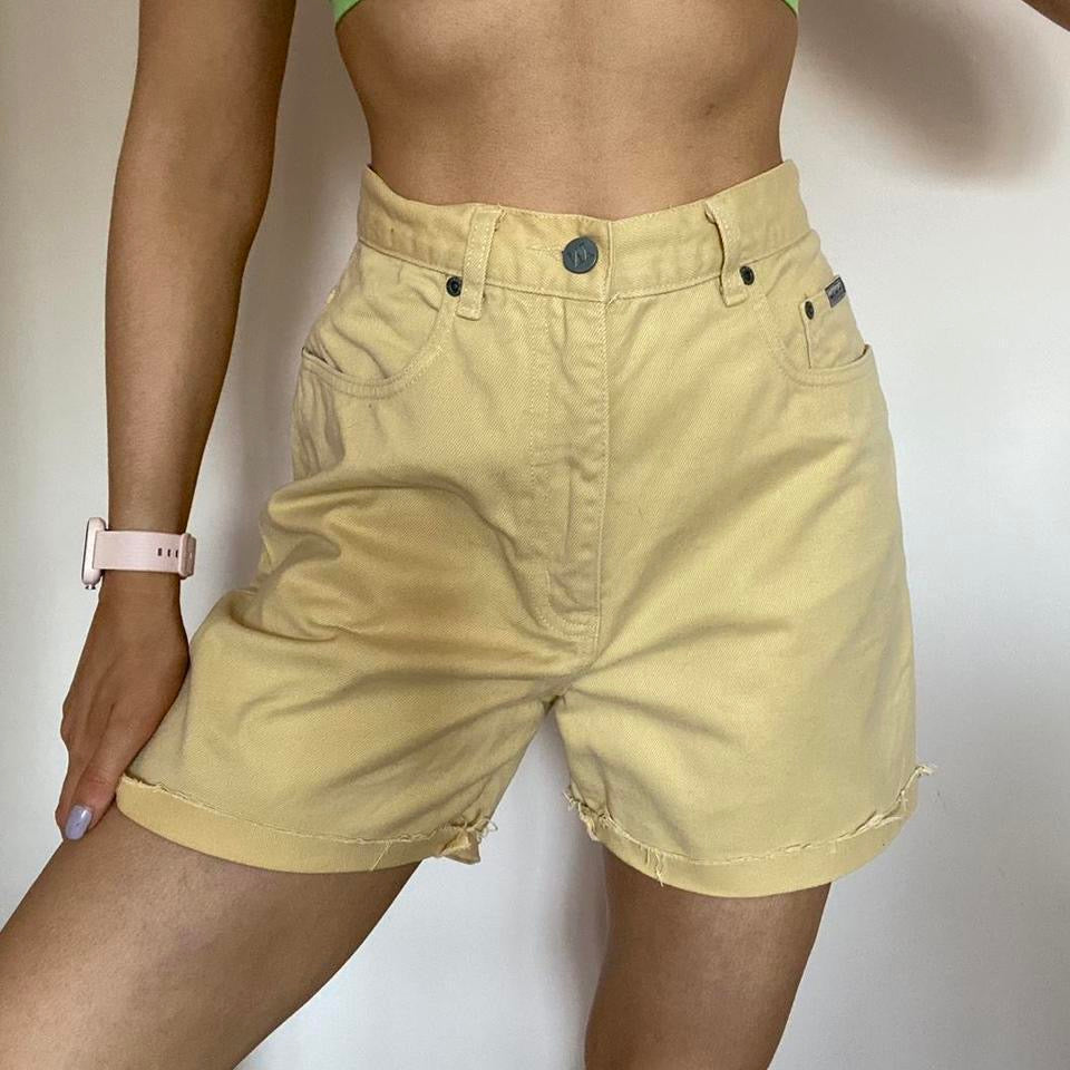 Yellow 100% cotton high waisted shorts w30”
