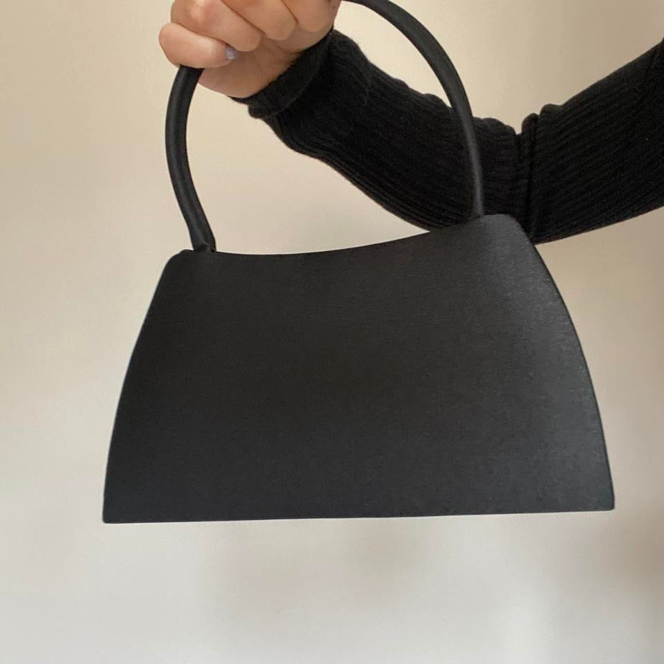 Black satin floral detailed mini bag