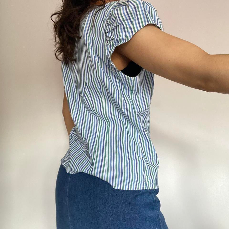 100% cotton blue and white striped milkmaid blouse medium