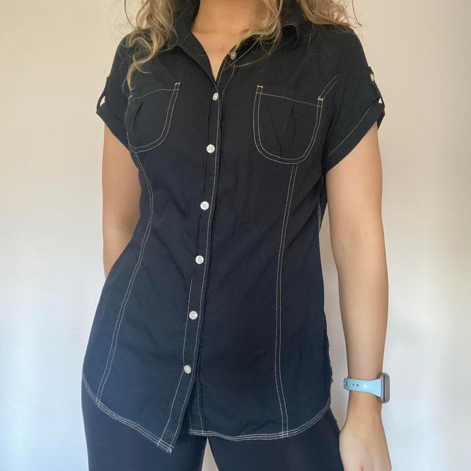 Tommy Hilfiger black & white utility shirt medium