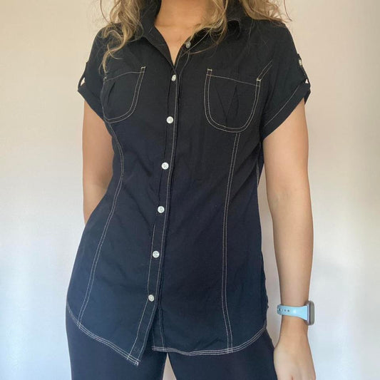 Tommy Hilfiger black & white utility shirt medium