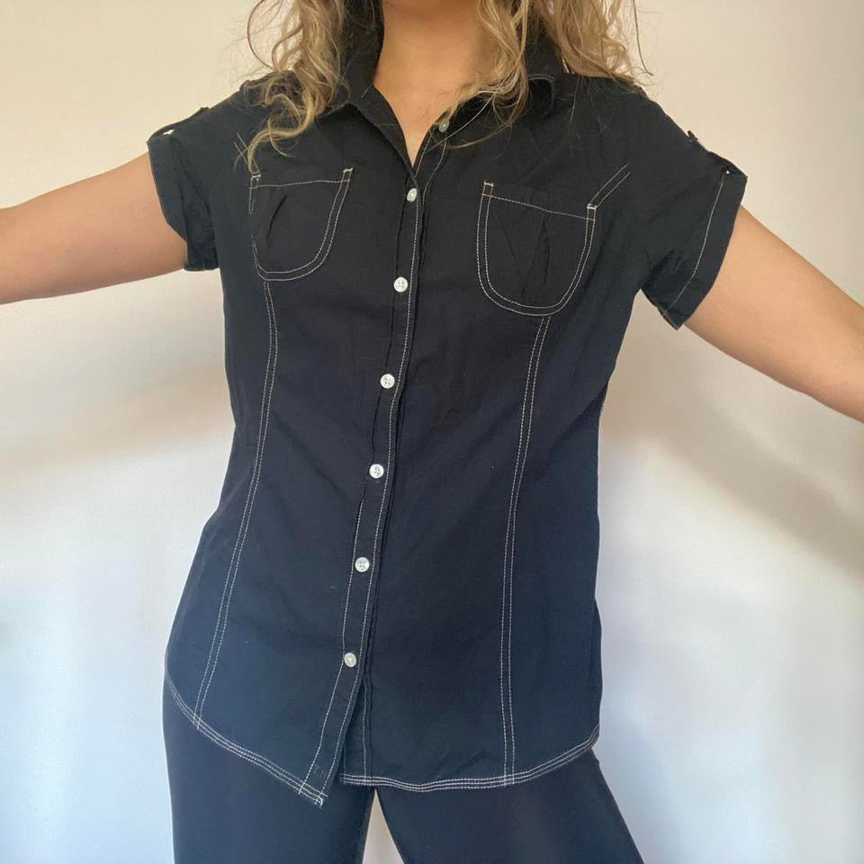 Tommy Hilfiger black & white utility shirt medium