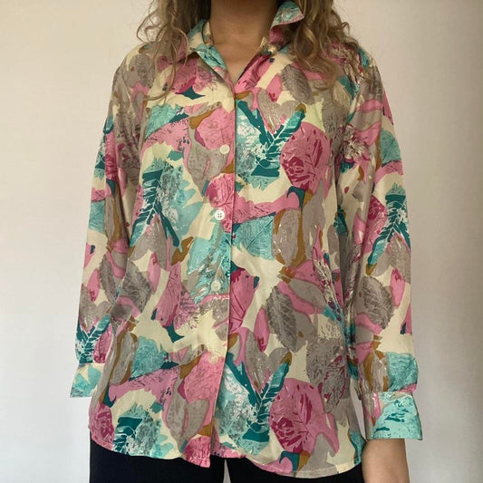 100% silk pink & multicoloured floral shirt small