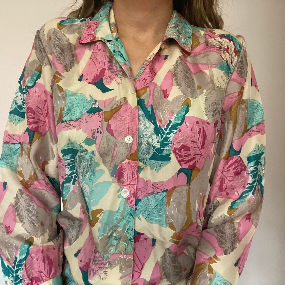 100% silk pink & multicoloured floral shirt small