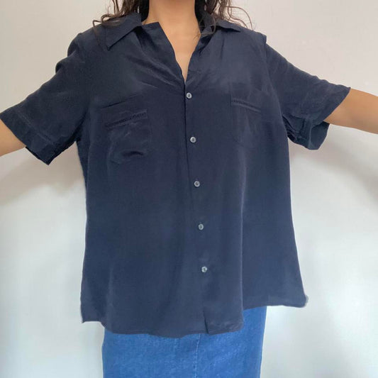100% silk navy shirt XL