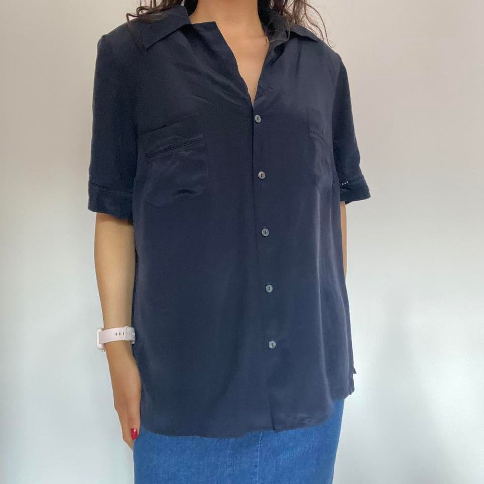 100% silk navy shirt XL