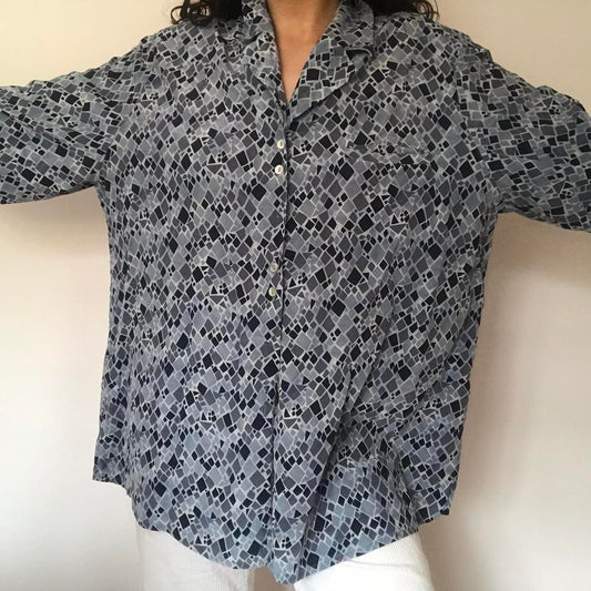 100% silk blue and navy shirt XL