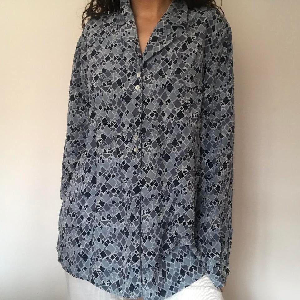 100% silk blue and navy shirt XL