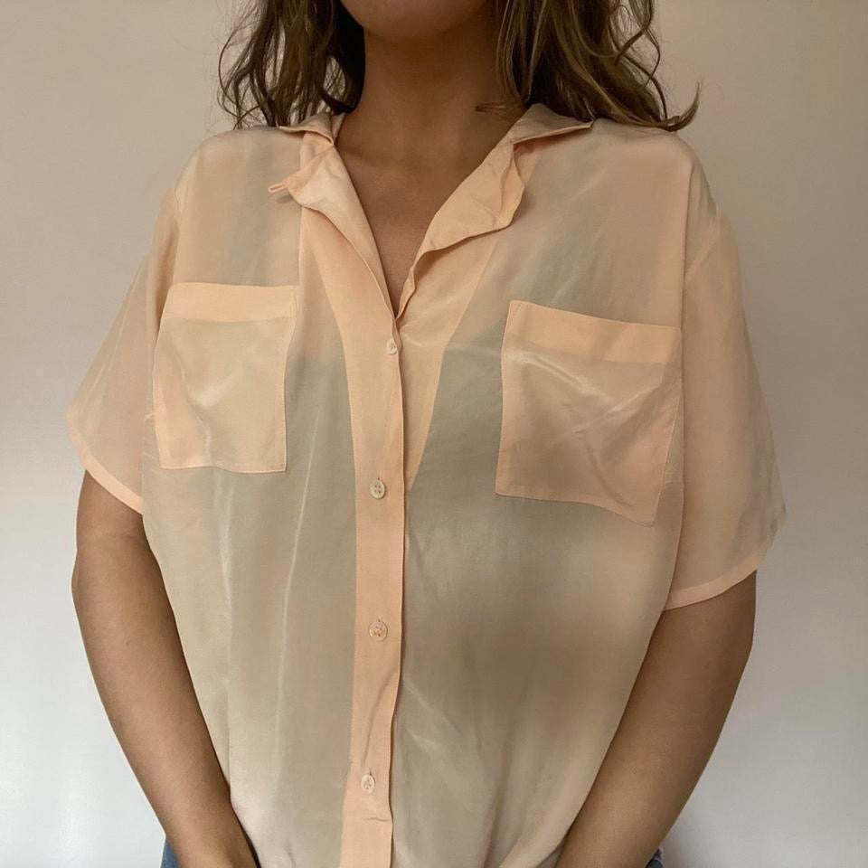 100% silk peach shirt XL