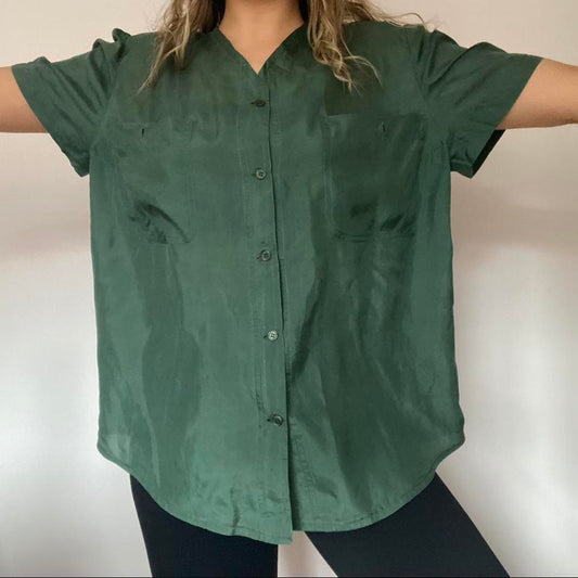 100% silk green shirt XL