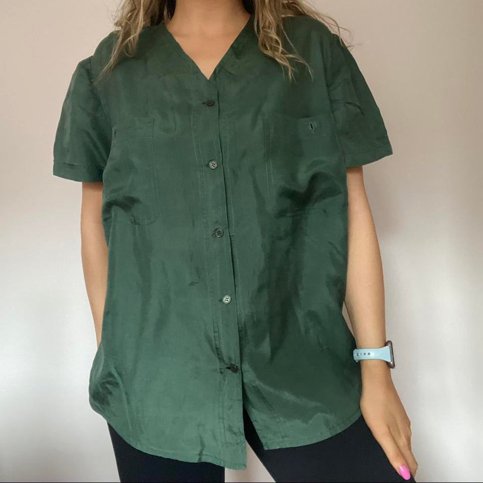 100% silk green shirt XL