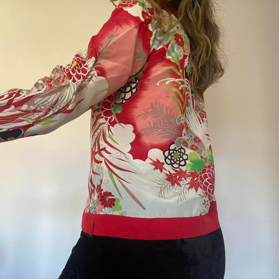 100% silk red and cream floral shirt small