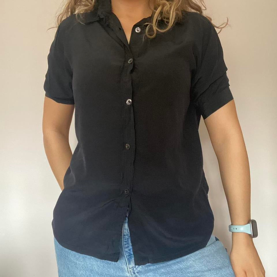 100% silk black shirt medium