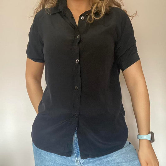 100% silk black shirt medium