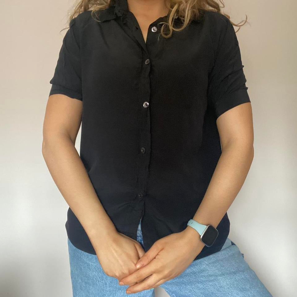 100% silk black shirt medium